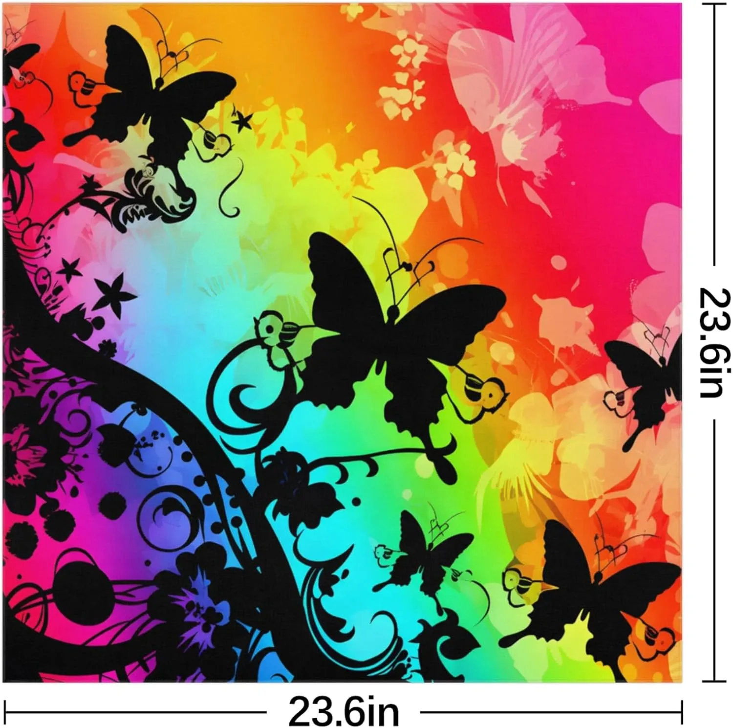 Rainbow Butterflies Silk Scarf for Women 23.6x23.6" Satin Head Scarf