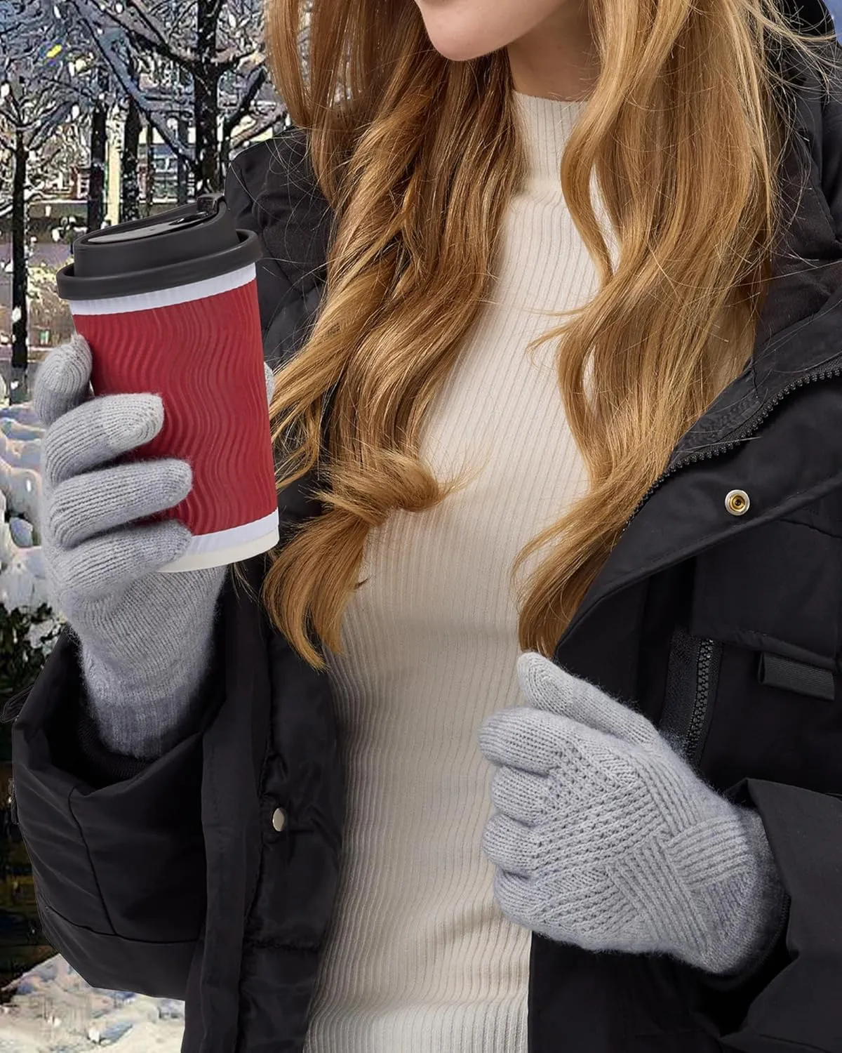 REACH STAR Winter Gloves for Women Touch Screen Elastic Thermal Knit Lining Warm Gloves for Cold Weather