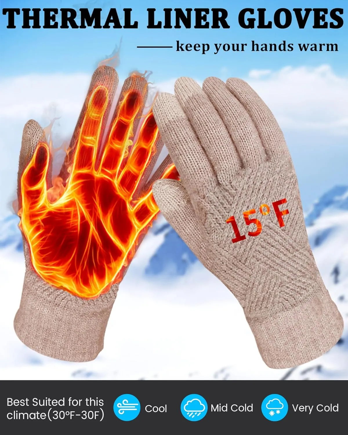 REACH STAR Winter Gloves for Women Touch Screen Elastic Thermal Knit Lining Warm Gloves for Cold Weather