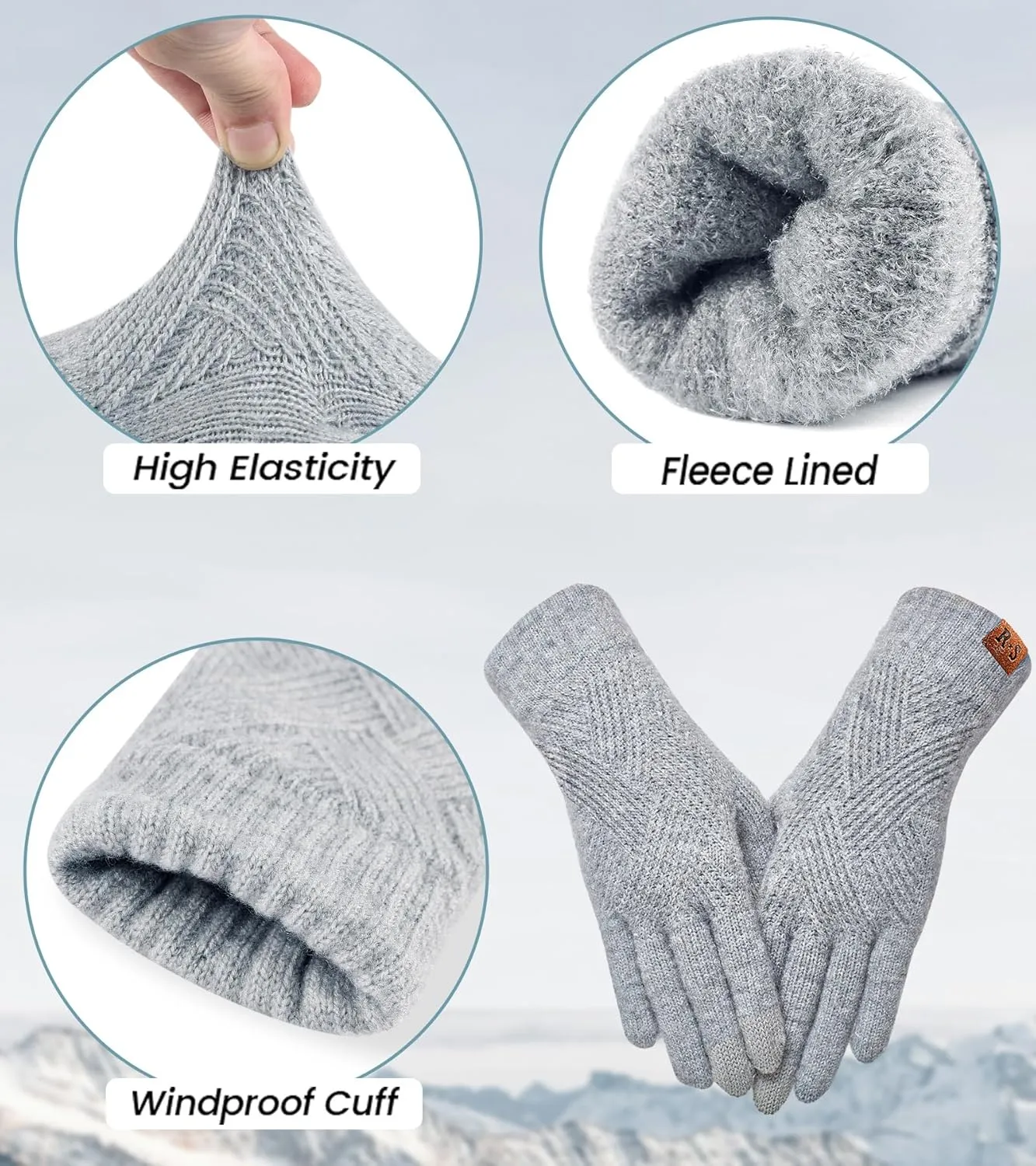 REACH STAR Winter Gloves for Women Touch Screen Elastic Thermal Knit Lining Warm Gloves for Cold Weather