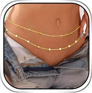 REETAN Beads Belly Chain Gold Bikini Waist Chain Boho Beach Body Accessory for Women