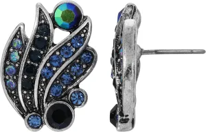 Regency Giovane Iridescent AB Crystal & Blue Stone Post Earrings, Victorian Romanticism Era Inspired Classic Jewelry For Women