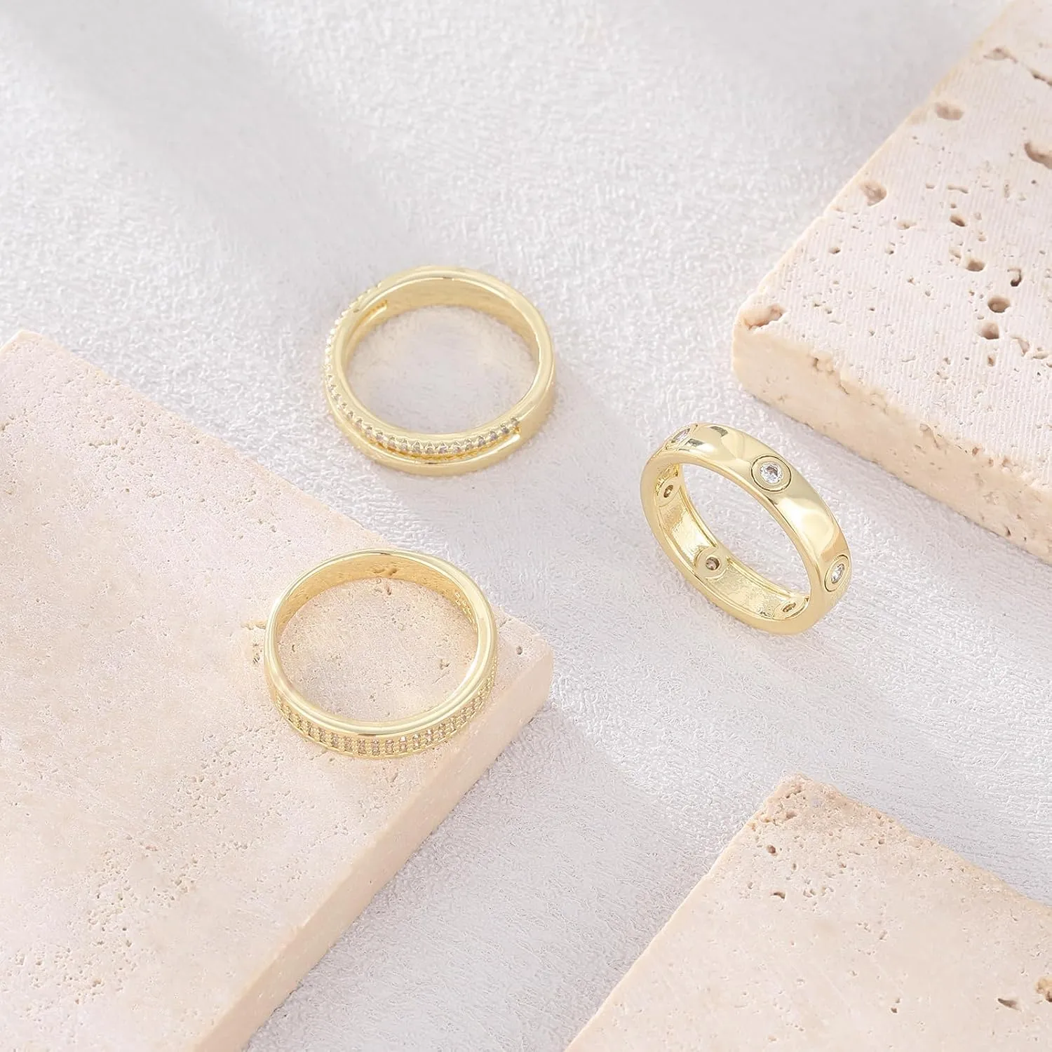 Rings for Women - Comfort Fit with Gold Rings Set - Elegant 14k Gold Plated Dainty Stacking Cubic Zirconia Thumb Rings Set Jewelry Size 6-10