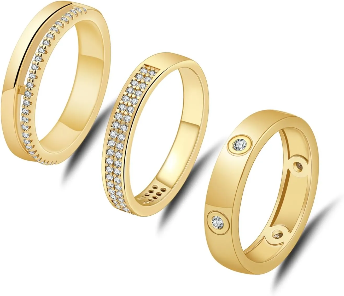 Rings for Women - Comfort Fit with Gold Rings Set - Elegant 14k Gold Plated Dainty Stacking Cubic Zirconia Thumb Rings Set Jewelry Size 6-10