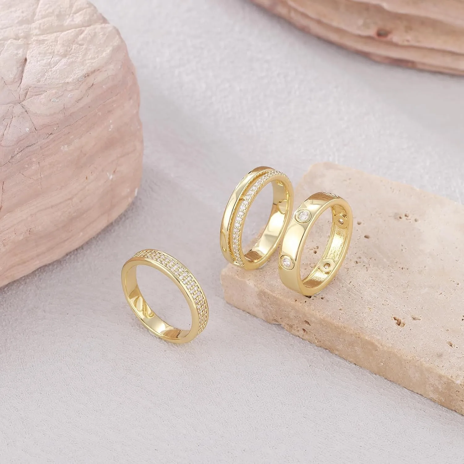 Rings for Women - Comfort Fit with Gold Rings Set - Elegant 14k Gold Plated Dainty Stacking Cubic Zirconia Thumb Rings Set Jewelry Size 6-10
