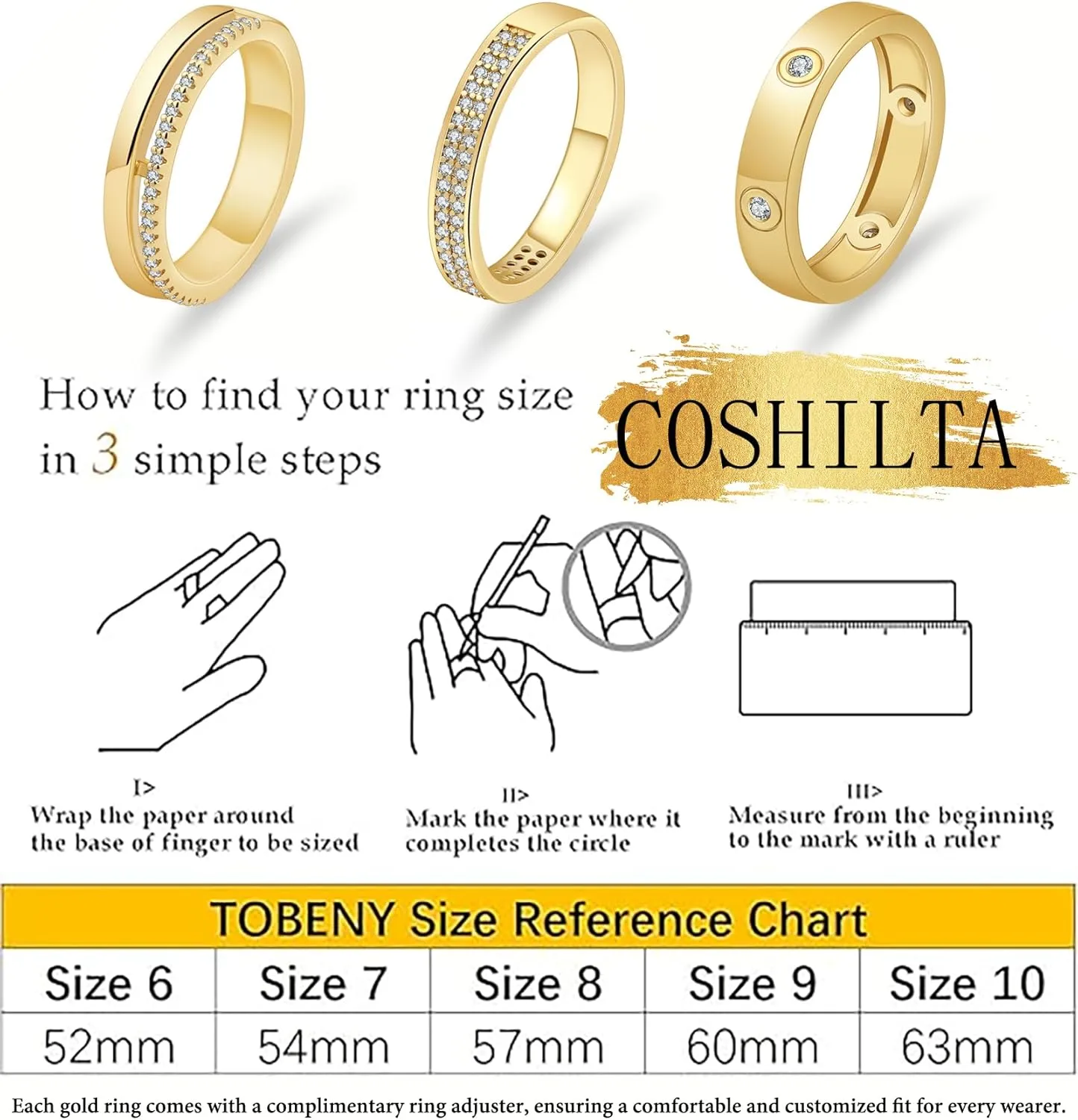 Rings for Women - Comfort Fit with Gold Rings Set - Elegant 14k Gold Plated Dainty Stacking Cubic Zirconia Thumb Rings Set Jewelry Size 6-10