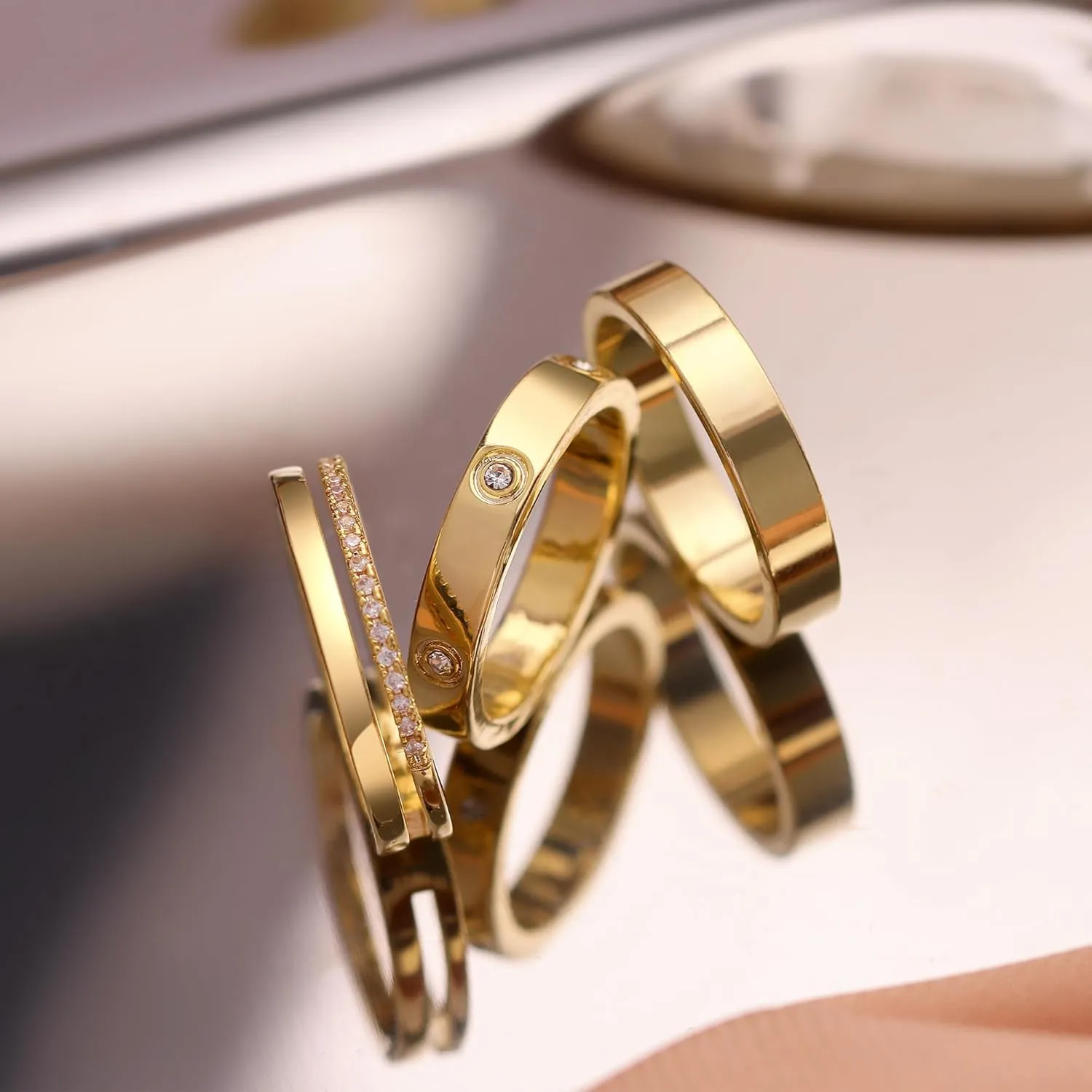 Rings for Women - Comfort Fit with Gold Rings Set - Elegant 14k Gold Plated Dainty Stacking Cubic Zirconia Thumb Rings Set Jewelry Size 6-10
