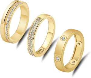 Rings for Women - Comfort Fit with Gold Rings Set - Elegant 14k Gold Plated Dainty Stacking Cubic Zirconia Thumb Rings Set Jewelry Size 6-10