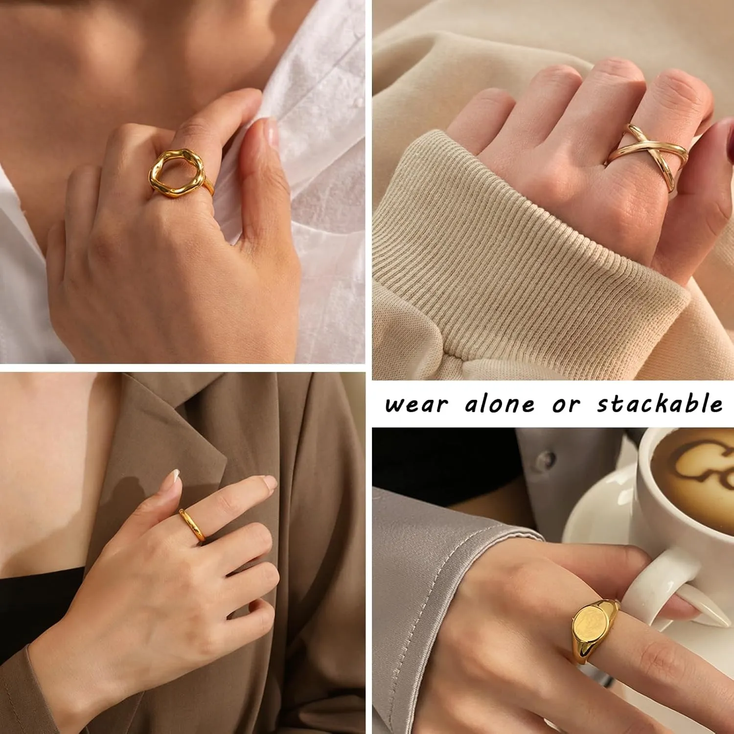 RINHOO Gold Chunky Rings Set for Women Braided Twisted Round Rings Adjustable Stackable Open Rings Band Statement Jewelry