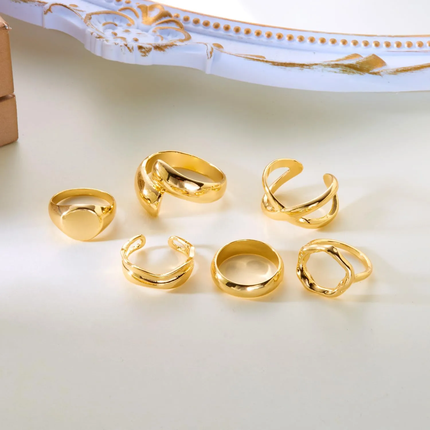 RINHOO Gold Chunky Rings Set for Women Braided Twisted Round Rings Adjustable Stackable Open Rings Band Statement Jewelry