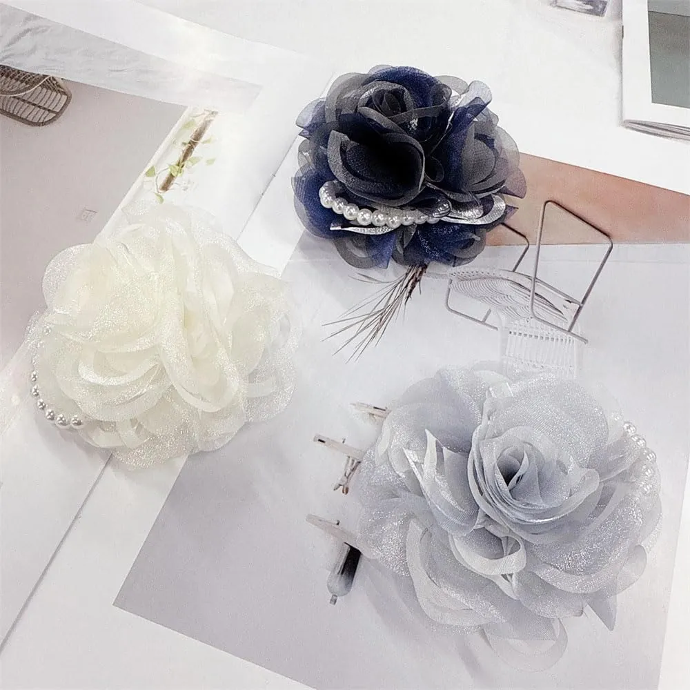 Rose Flower Brooches for Women Fabric Pearl Lapel Pins Big Camellia Flowers Brooch Pin Wedding Party Dance Elegant Dress Accessories for Clothes Fashion Jewelry for Banquet Ceremony 90mm