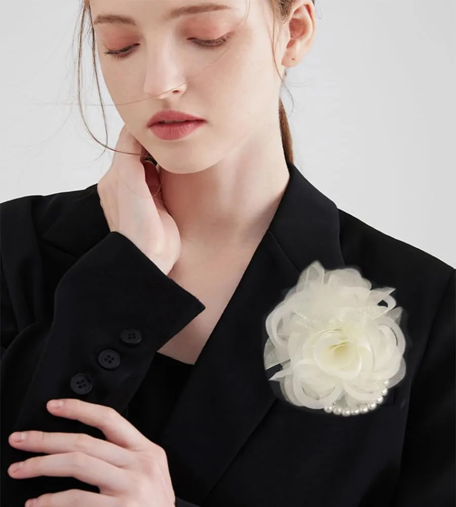 Rose Flower Brooches for Women Fabric Pearl Lapel Pins Big Camellia Flowers Brooch Pin Wedding Party Dance Elegant Dress Accessories for Clothes Fashion Jewelry for Banquet Ceremony 90mm