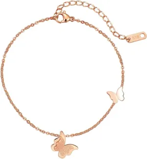 Rose Gold Anklets,Anklets Double Matte Butterflies Anklets 9.84 inch Stainless Steel Anklets for Women