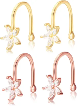 SAFIGLE Clip Earrings Cuffs for Women Non-piercing Flower Studs Ear Wraps Cubic Zirconia Stones Sterling Silver Fashion Earring