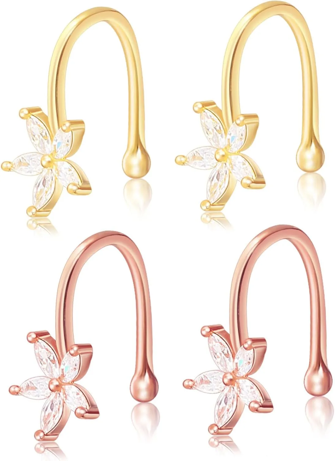 SAFIGLE Clip Earrings Cuffs for Women Non-piercing Flower Studs Ear Wraps Cubic Zirconia Stones Sterling Silver Fashion Earring