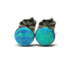 Salish Sea Inspirations Handmade Simulated Opal Titanium Hypoallergenic Stud Earrings (6mm Light Blue)