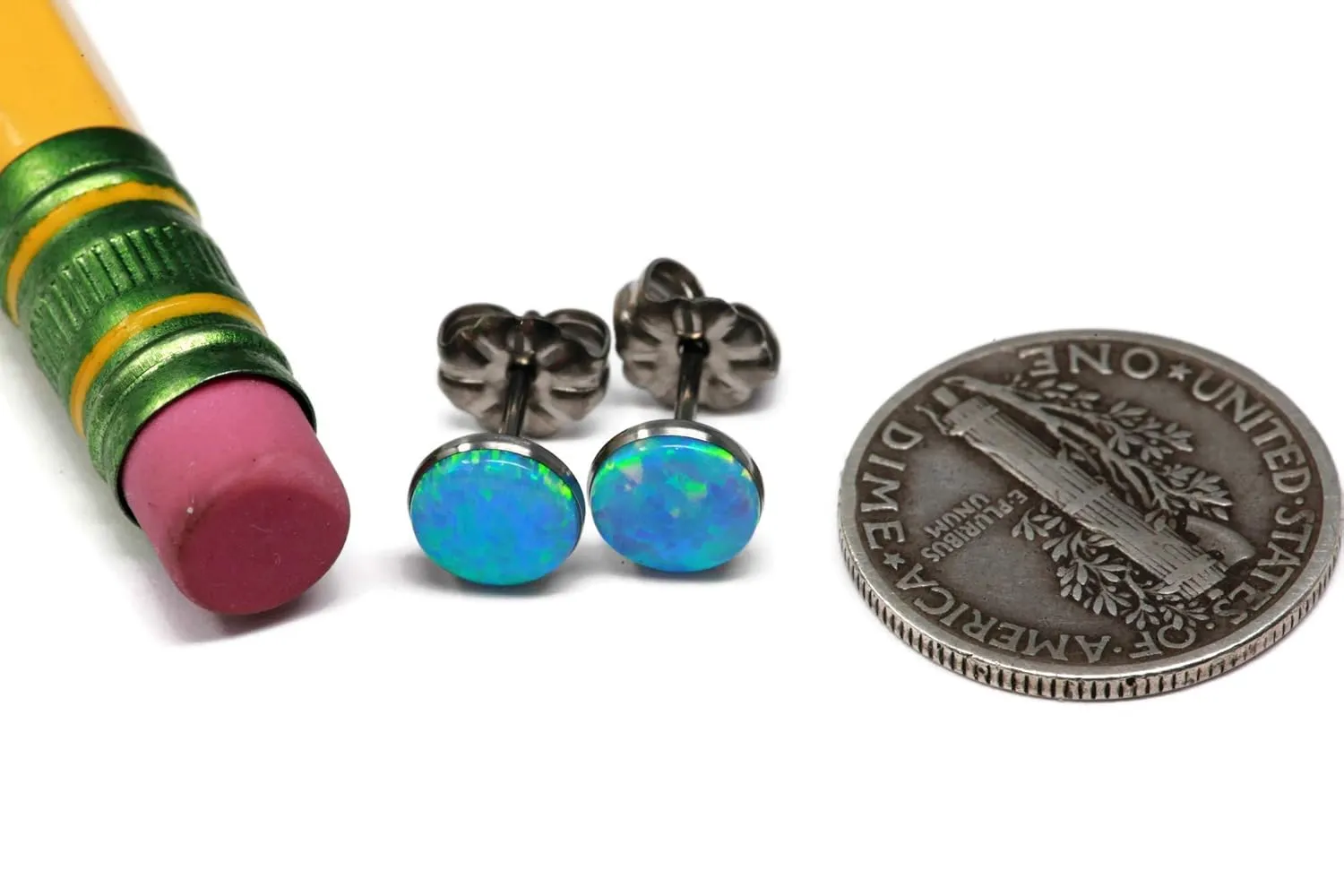 Salish Sea Inspirations Handmade Simulated Opal Titanium Hypoallergenic Stud Earrings (6mm Light Blue)