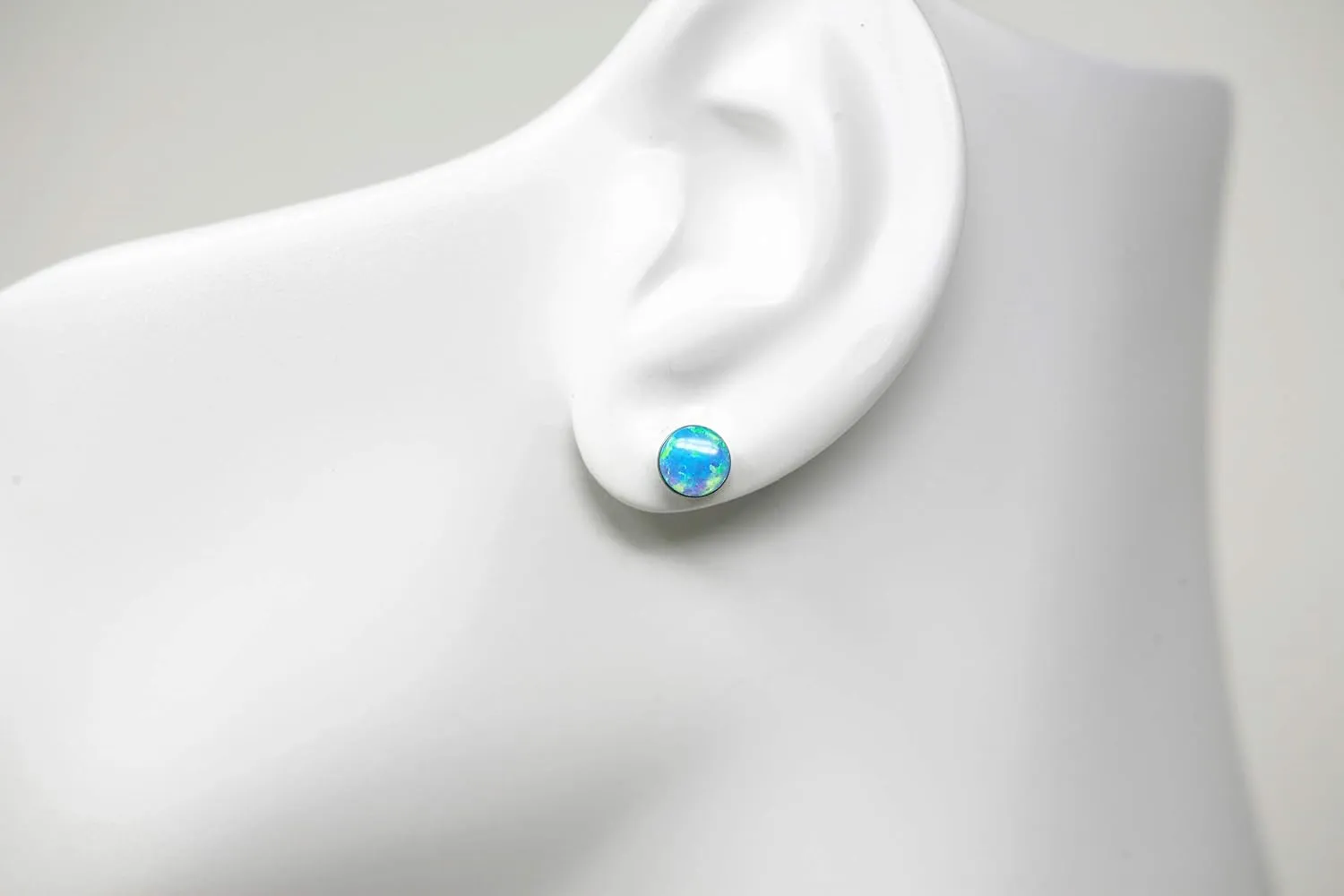 Salish Sea Inspirations Handmade Simulated Opal Titanium Hypoallergenic Stud Earrings (6mm Light Blue)