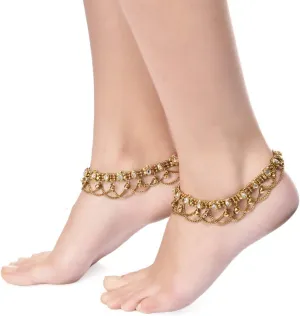 Samyuktha Non Precious Metal Gold Antique Kundan Payal Anklet for Women