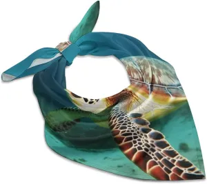 Sea Turtle 18" Square Head Scarf Lightweight Silk Scarf for Women Soft Satin Head Scarves Large Neckerchief Fashion Bandanas Silk Headband Neck Satin Scarfs for Bag Hair Scarves Gift