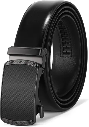 SENDEFN Men's Black Leather Belts Automatic Ratchet Buckle Belt Men for Dress Casual Trim to Fit with Gift Box