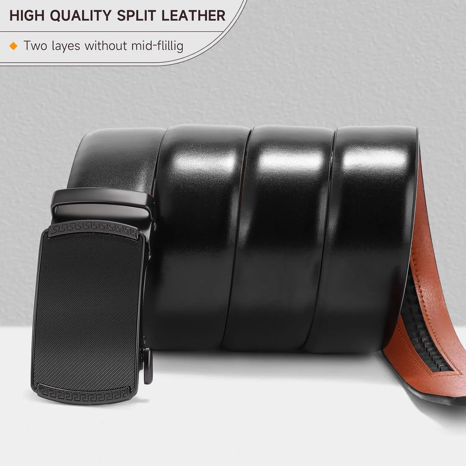 SENDEFN Men's Black Leather Belts Automatic Ratchet Buckle Belt Men for Dress Casual Trim to Fit with Gift Box