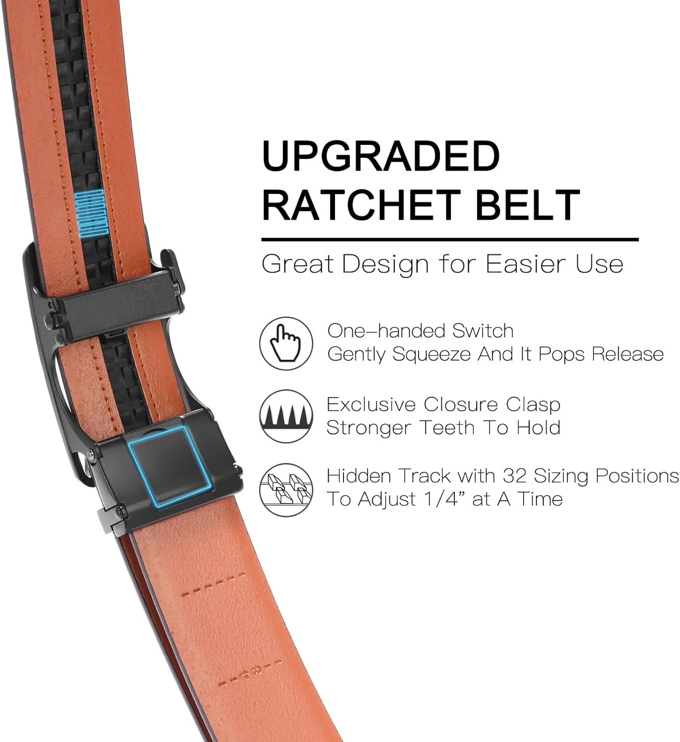 SENDEFN Men's Black Leather Belts Automatic Ratchet Buckle Belt Men for Dress Casual Trim to Fit with Gift Box