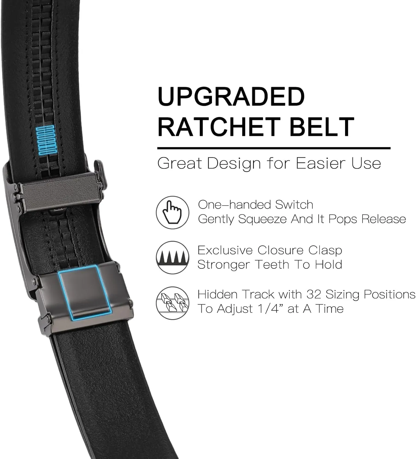 SENDEFN Men's Black Leather Belts Automatic Ratchet Buckle Belt Men for Dress Casual Trim to Fit with Gift Box