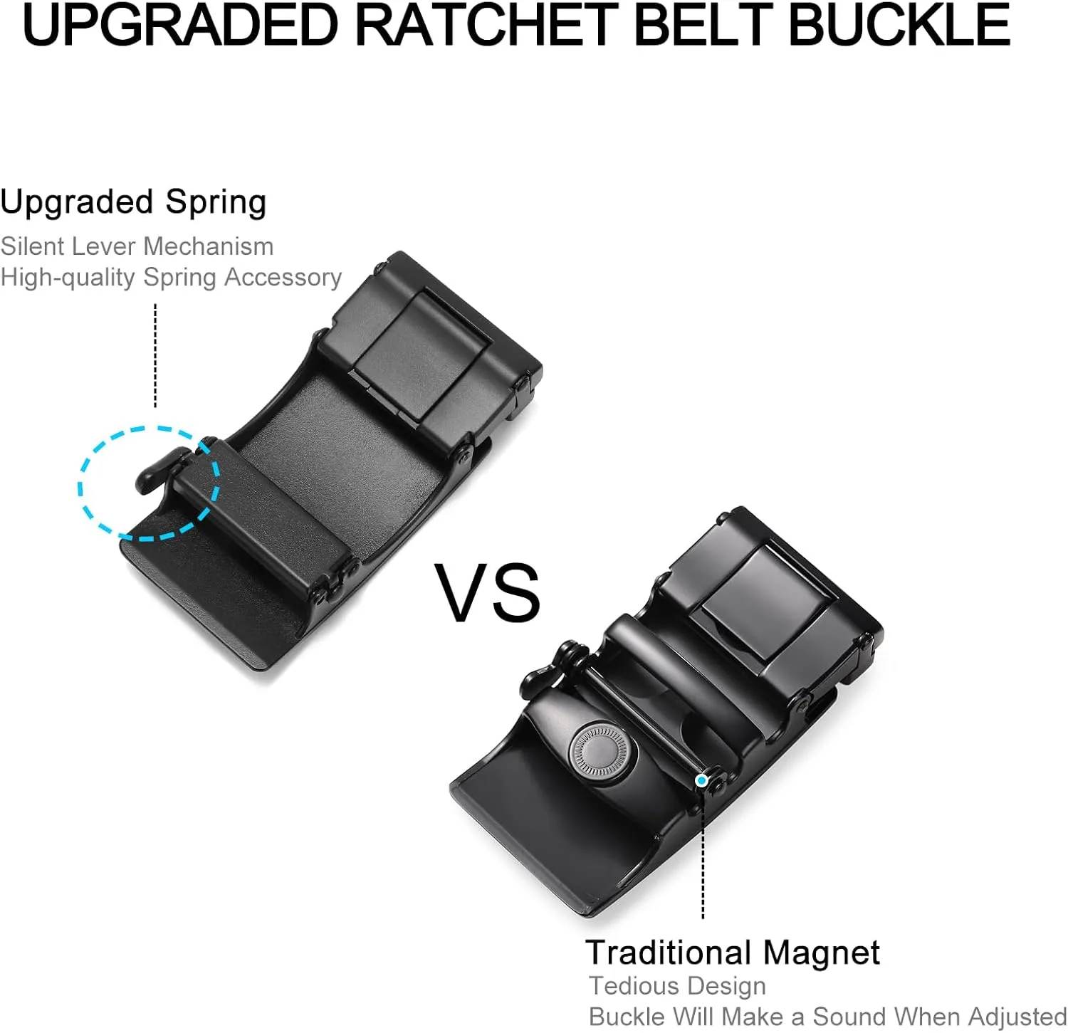 SENDEFN Men's Black Leather Belts Automatic Ratchet Buckle Belt Men for Dress Casual Trim to Fit with Gift Box