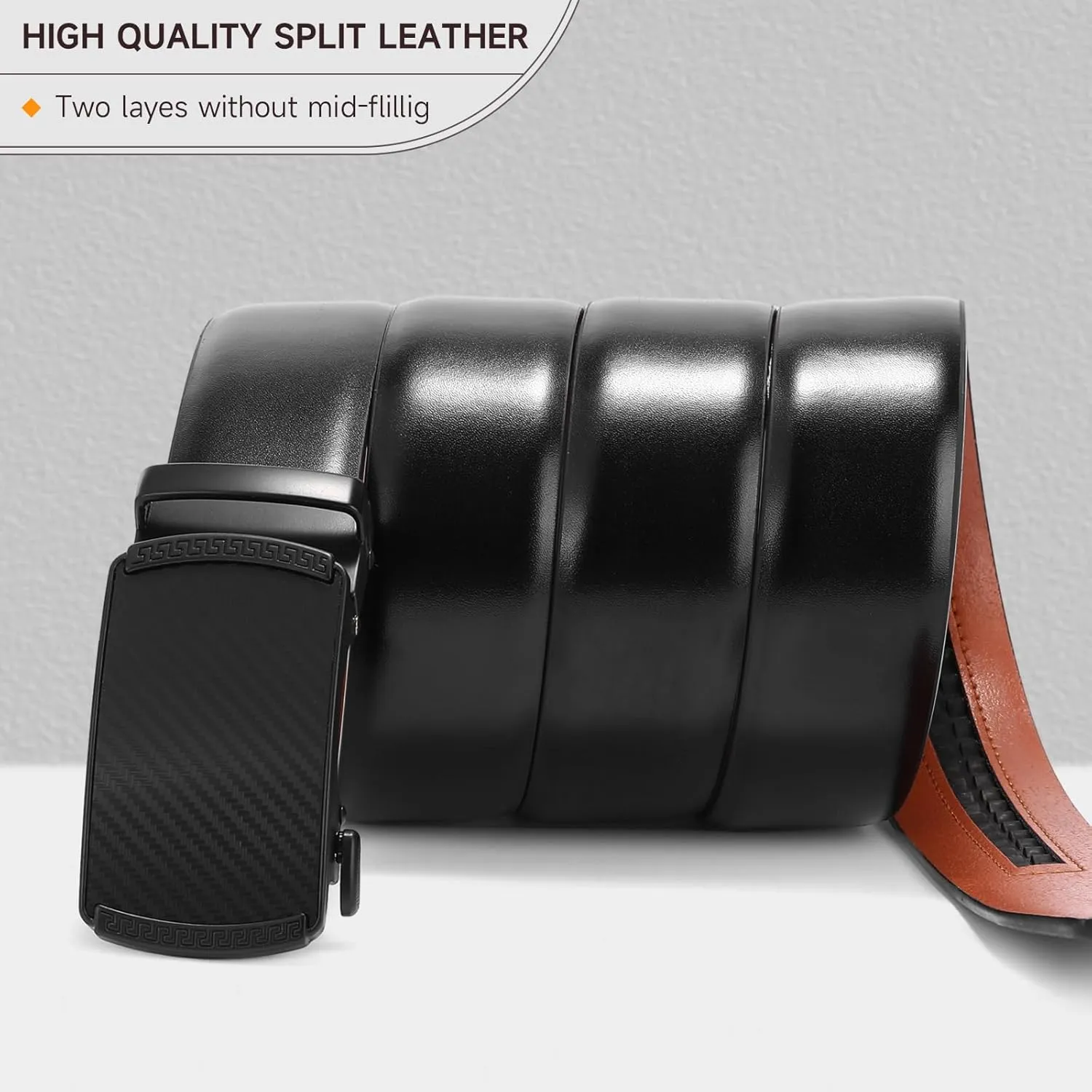 SENDEFN Men's Black Leather Belts Automatic Ratchet Buckle Belt Men for Dress Casual Trim to Fit with Gift Box
