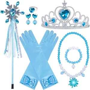 Shindel 8PCS Princess Dress Up Accessories, Princess Crown Wand Gloves Necklace Ring Earrings Hair Band Costume Cosplay Gifts Dress Up Play Jewelry Party for Girls