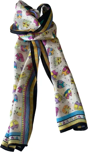 Silk Scarves Women's0 Mulberry Silk Scarves Pure Silk Long Cat Printed Scarf Head Scarf Headbands Scarves Art Print
