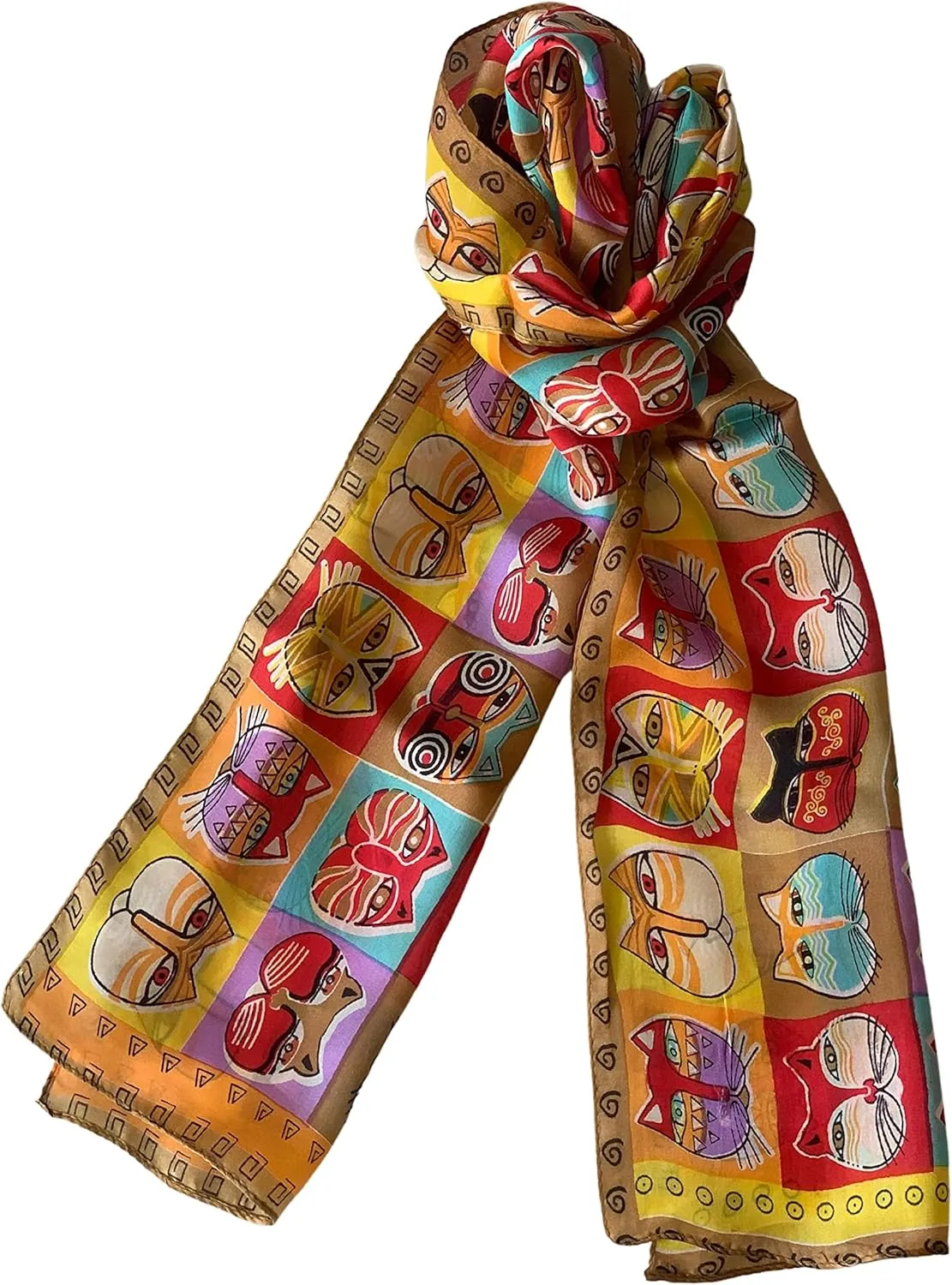 Silk Scarves Women's0 Mulberry Silk Scarves Pure Silk Long Cat Printed Scarf Head Scarf Headbands Scarves Art Print
