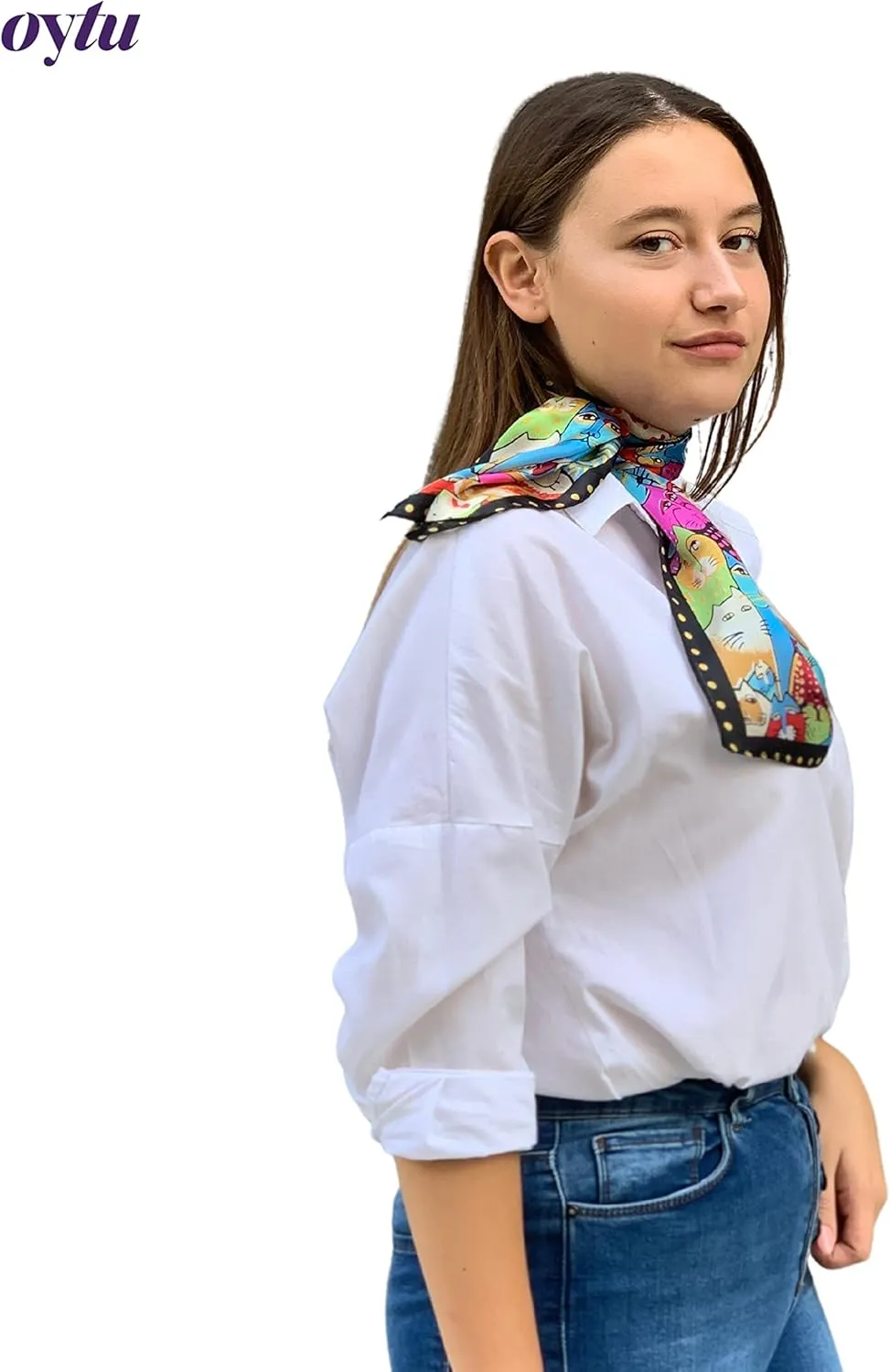 Silk Scarves Women's0 Mulberry Silk Scarves Pure Silk Long Cat Printed Scarf Head Scarf Headbands Scarves Art Print