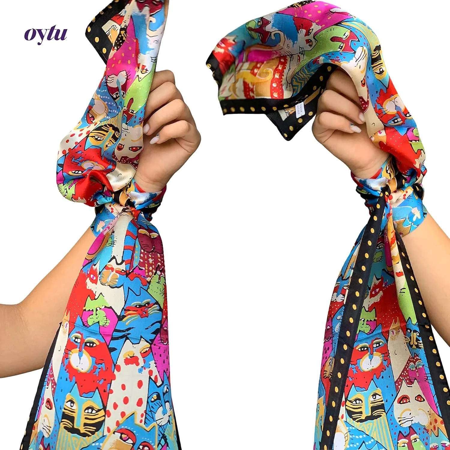 Silk Scarves Women's0 Mulberry Silk Scarves Pure Silk Long Cat Printed Scarf Head Scarf Headbands Scarves Art Print