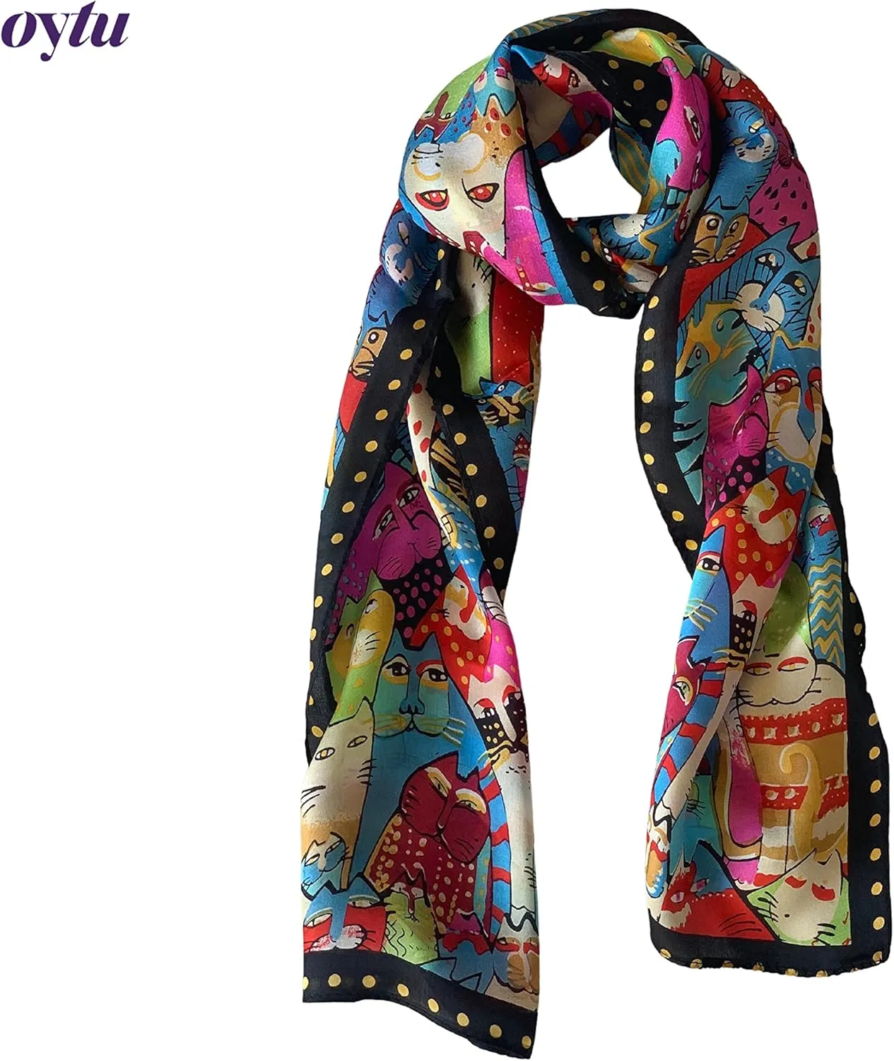 Silk Scarves Women's0 Mulberry Silk Scarves Pure Silk Long Cat Printed Scarf Head Scarf Headbands Scarves Art Print