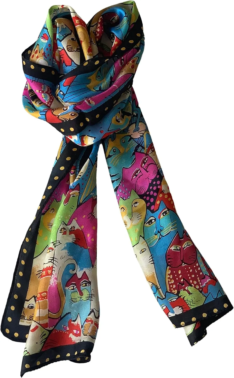 Silk Scarves Women's0 Mulberry Silk Scarves Pure Silk Long Cat Printed Scarf Head Scarf Headbands Scarves Art Print