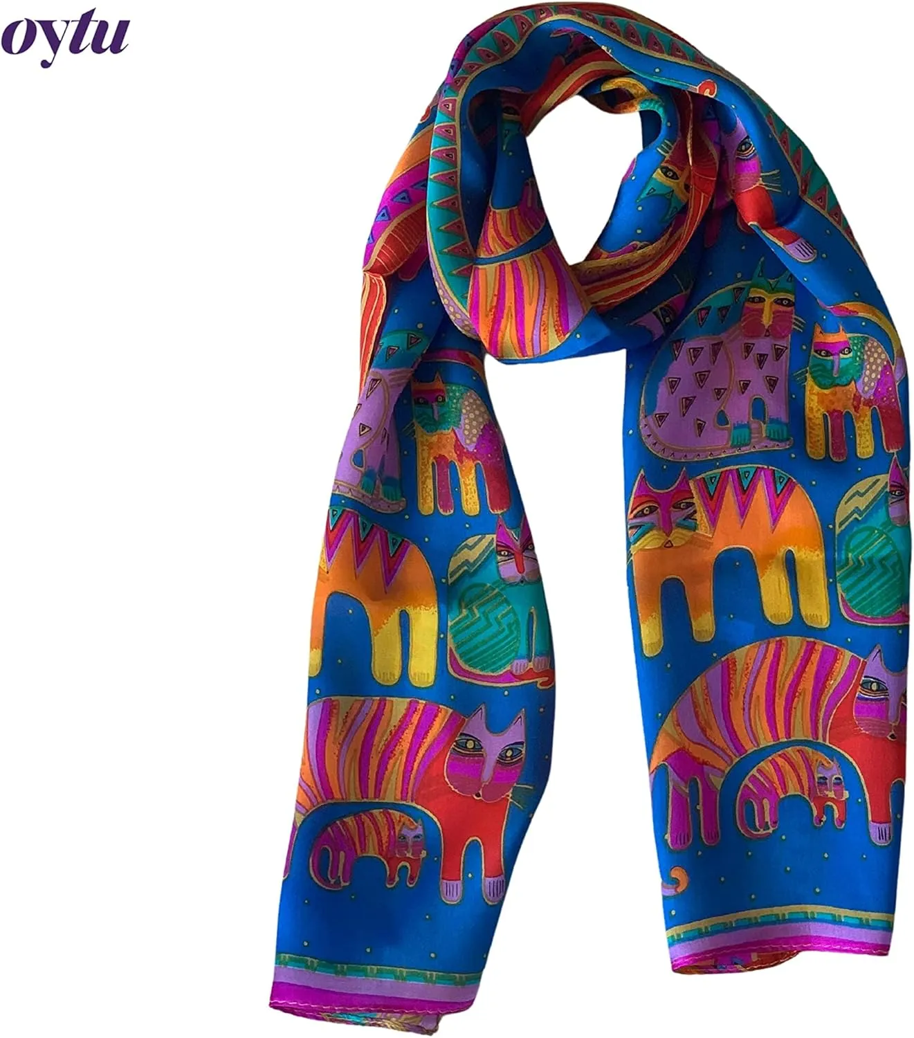 Silk Scarves Women's0 Mulberry Silk Scarves Pure Silk Long Cat Printed Scarf Head Scarf Headbands Scarves Art Print