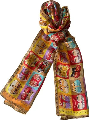 Silk Scarves Women's0 Mulberry Silk Scarves Pure Silk Long Cat Printed Scarf Head Scarf Headbands Scarves Art Print