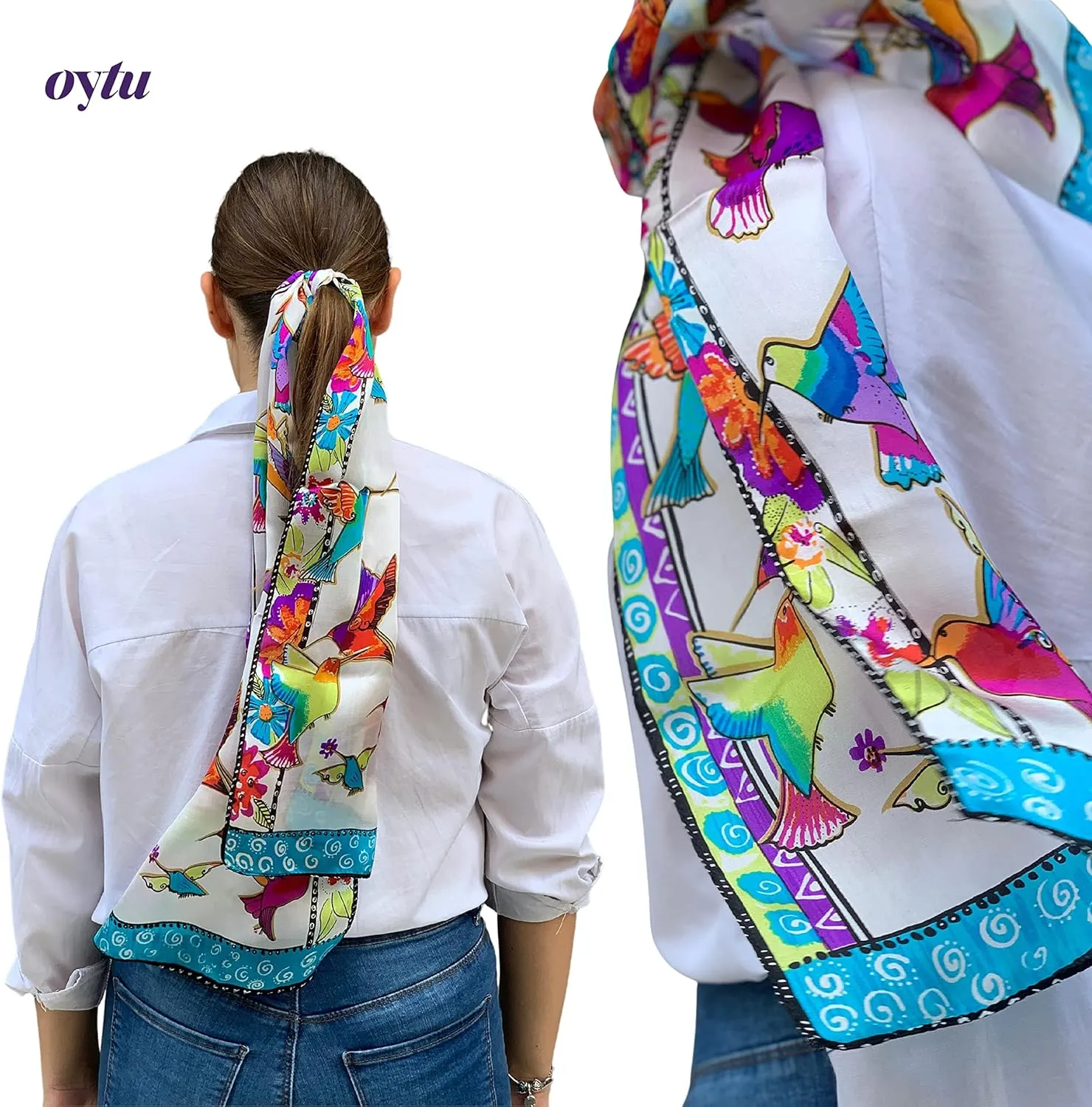 Silk Scarves Women's0 Mulberry Silk Scarves Pure Silk Long Cat Printed Scarf Head Scarf Headbands Scarves Art Print