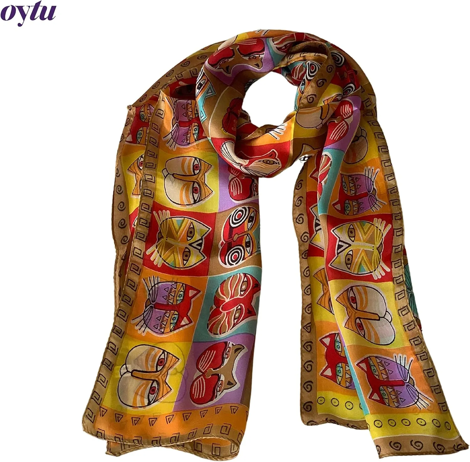 Silk Scarves Women's0 Mulberry Silk Scarves Pure Silk Long Cat Printed Scarf Head Scarf Headbands Scarves Art Print