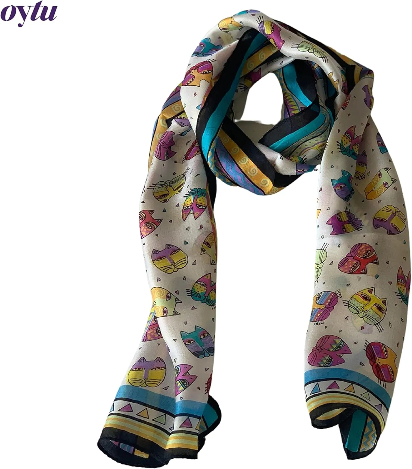 Silk Scarves Women's0 Mulberry Silk Scarves Pure Silk Long Cat Printed Scarf Head Scarf Headbands Scarves Art Print