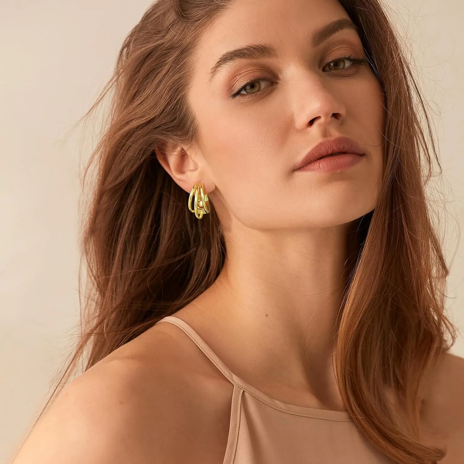 Small Chunky Gold Hoop Earrings for Women Hypoallergenic 925 Sterling Silver Post Lightweight 14k Gold Plated Thick Hoop Earrings for Women