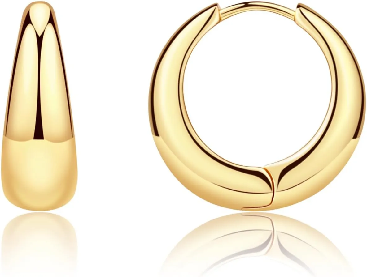 Small Gold Hoop Earrings for Women, 14K Gold Plated Chunky Huggie Hoop Earrings, Hypoallergenic Huggie Hoop Earrings for Her