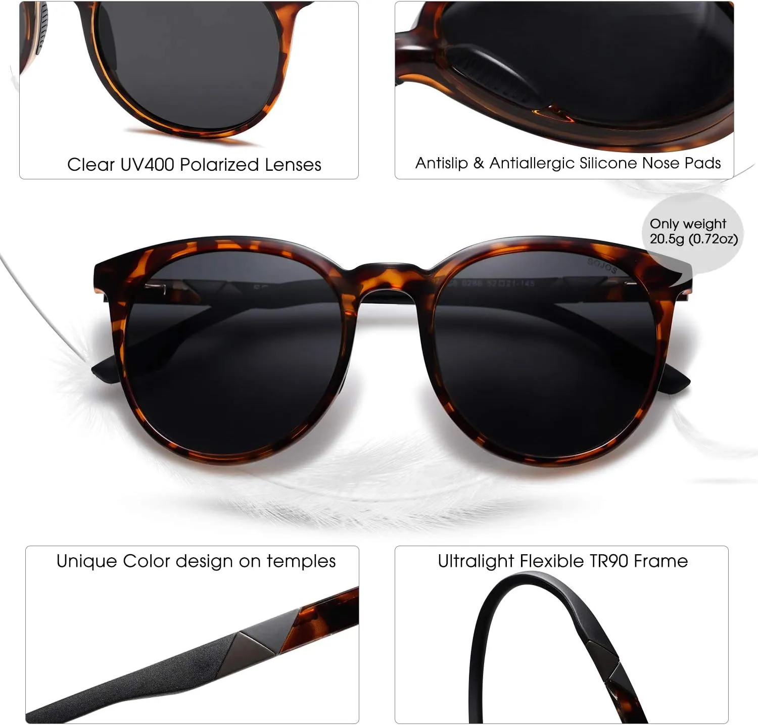 SOJOS Oversized Round Polarized Sports Sunglasses for Women Men, Ultralight TR90 Womens Mens Sport Sunglasses SJ2092