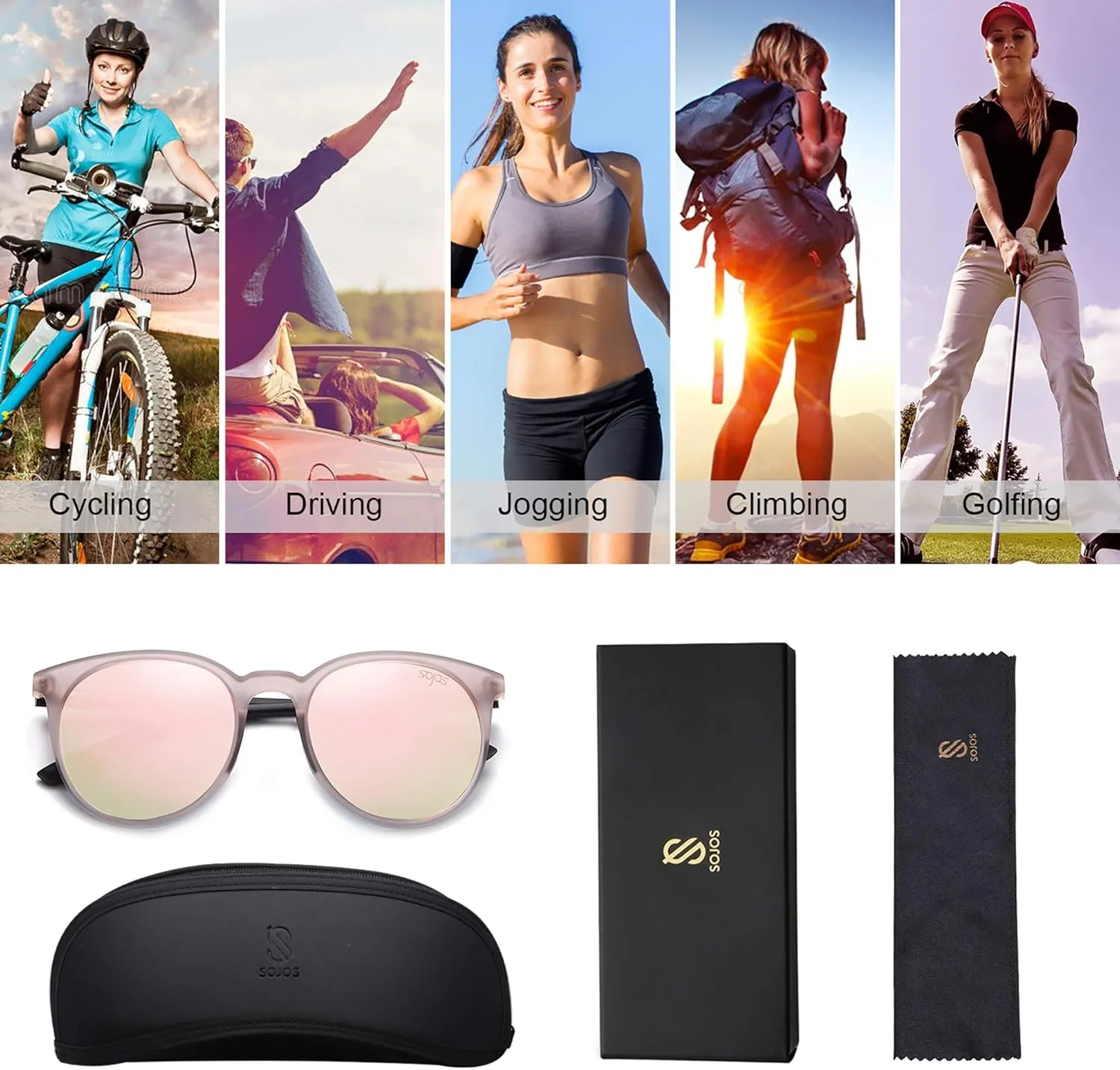 SOJOS Oversized Round Polarized Sports Sunglasses for Women Men, Ultralight TR90 Womens Mens Sport Sunglasses SJ2092