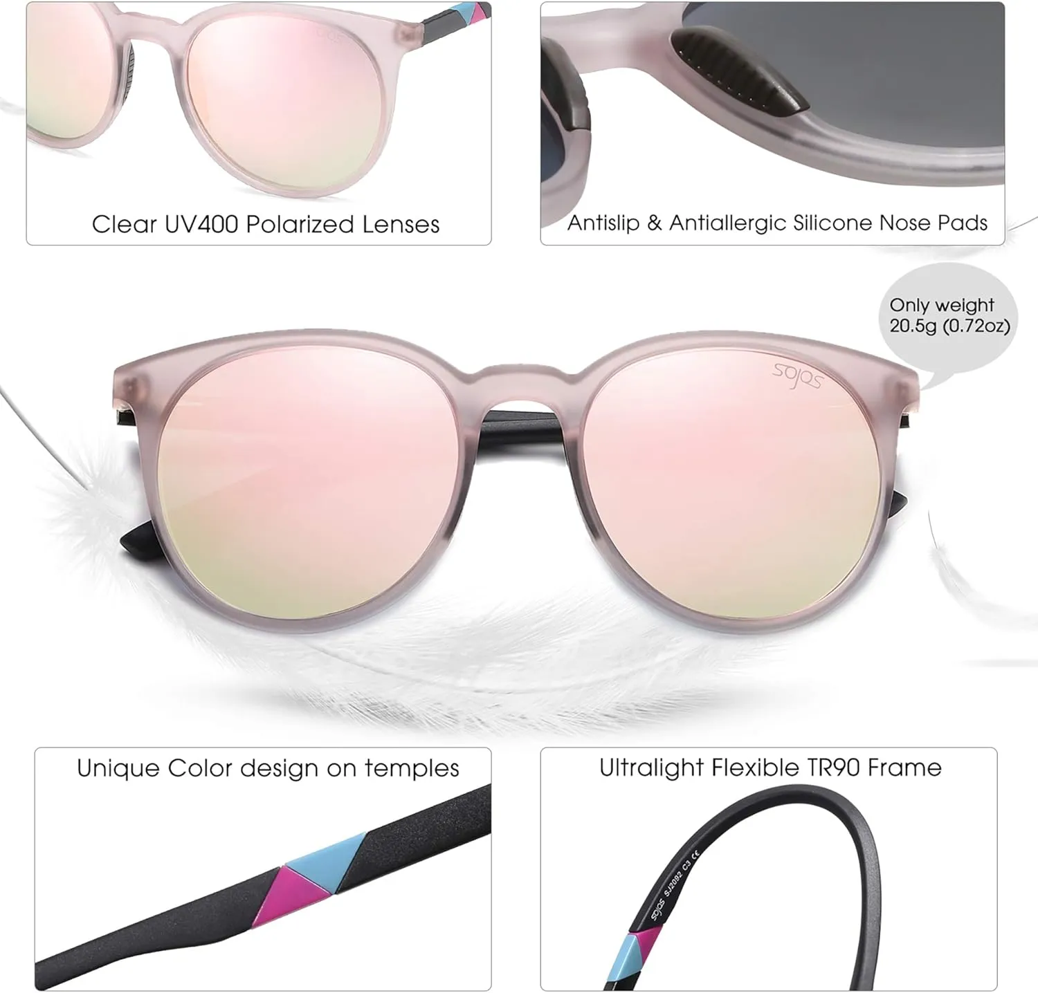 SOJOS Oversized Round Polarized Sports Sunglasses for Women Men, Ultralight TR90 Womens Mens Sport Sunglasses SJ2092