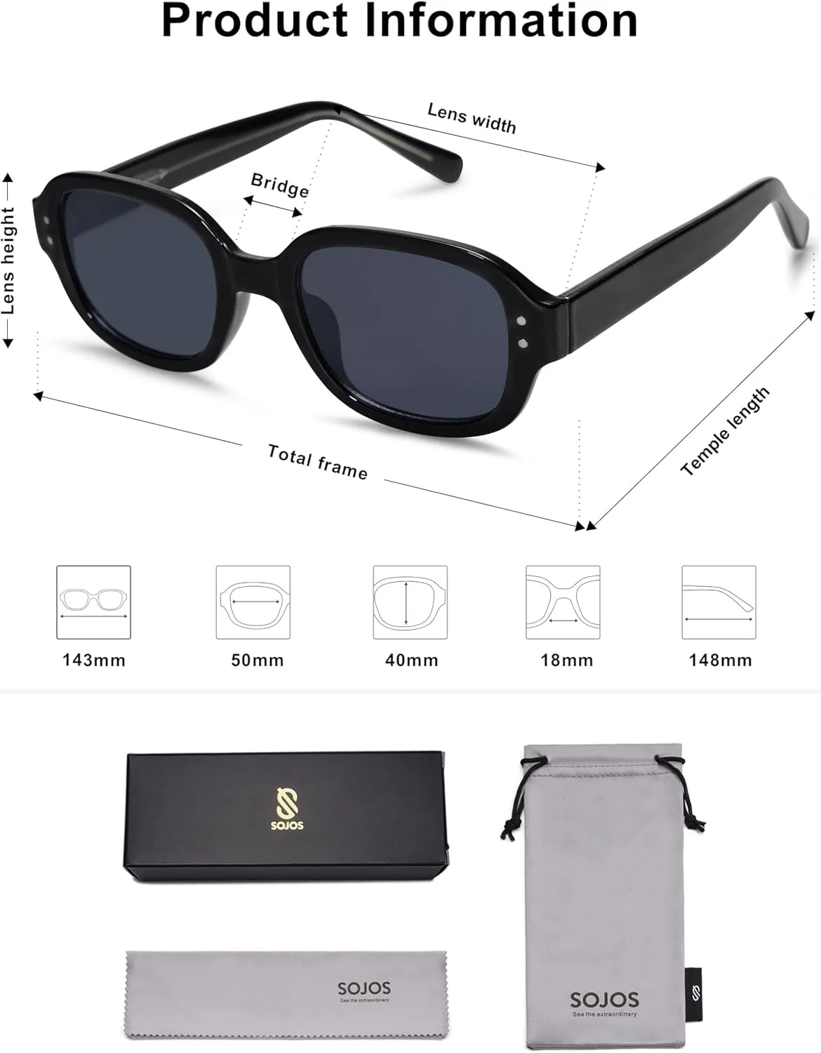 SOJOS Rectangle Sunglasses for Women Vintage Trendy Outdoor Travel Sun Glasses Square Frame SJ2218