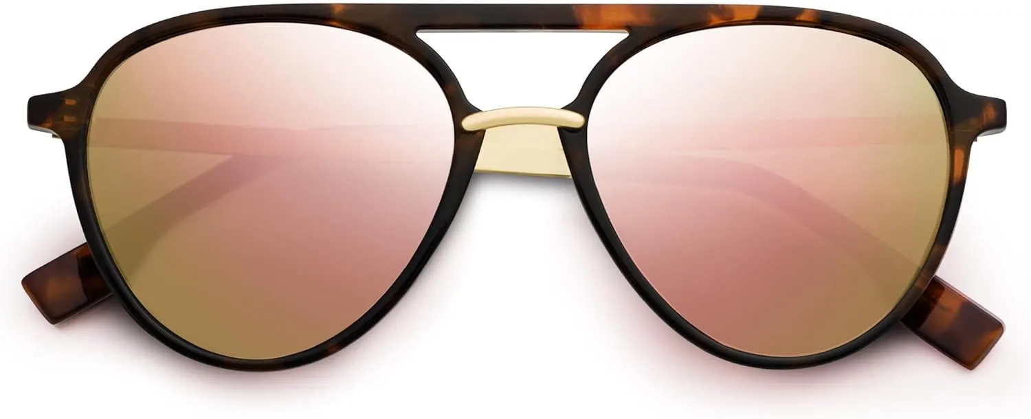 SOJOS Retro Aviator Polarized Sunglasses for Women Men Double Bridge Ladies Shades