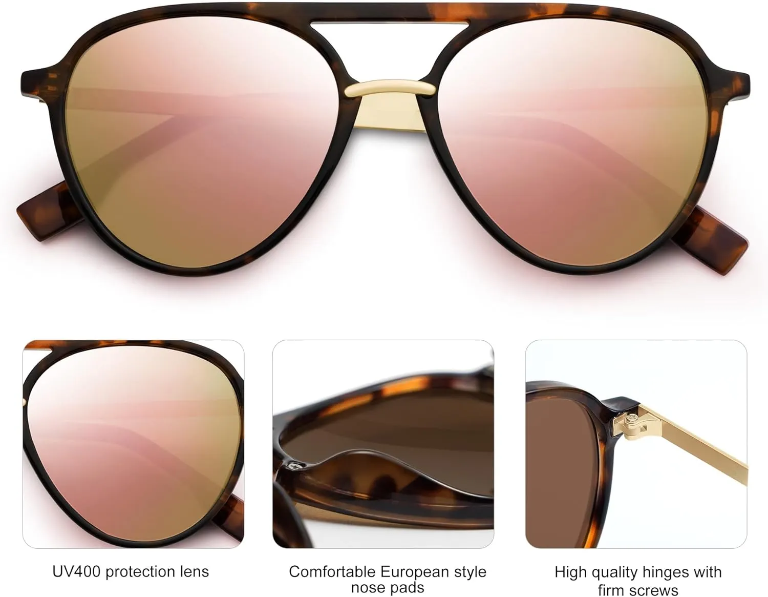 SOJOS Retro Aviator Polarized Sunglasses for Women Men Double Bridge Ladies Shades